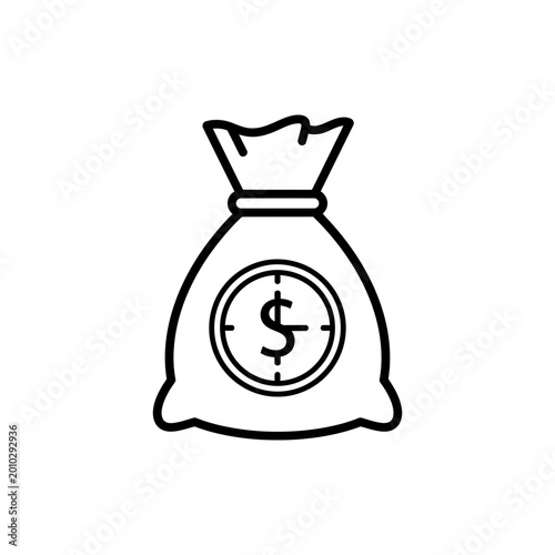 Money Bag With Clock Icon Black Outline Vector Illustration Isolated White Background