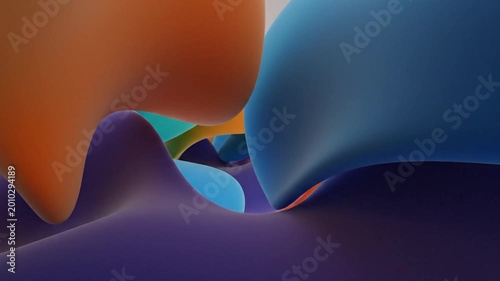 Organic Fluid Shapes Abstract Colorful Style Moving Gently In Clean Minimalist Space With Smooth Matte Textures And Vibrant Blue And Orange Tones