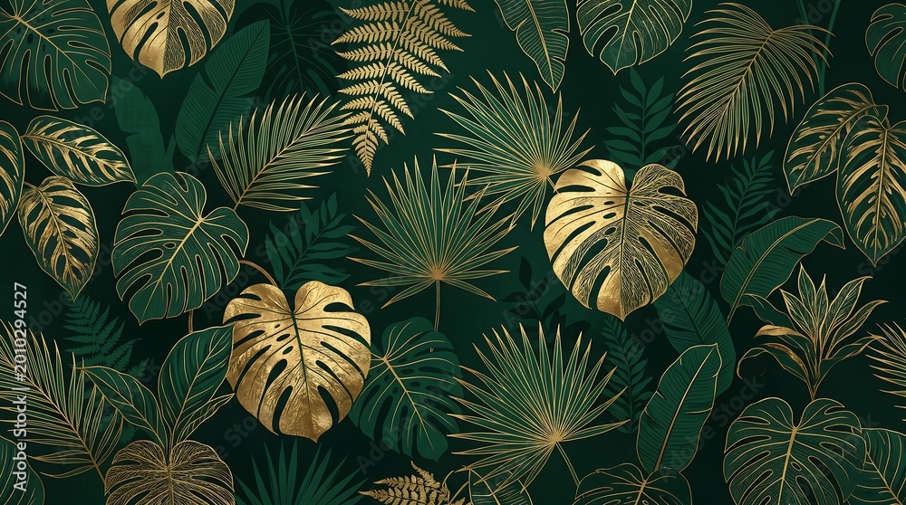 Luxury Golden Tropical Leaf Pattern