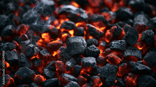 Heap Of Small Burning Coal Pieces With Red Embers