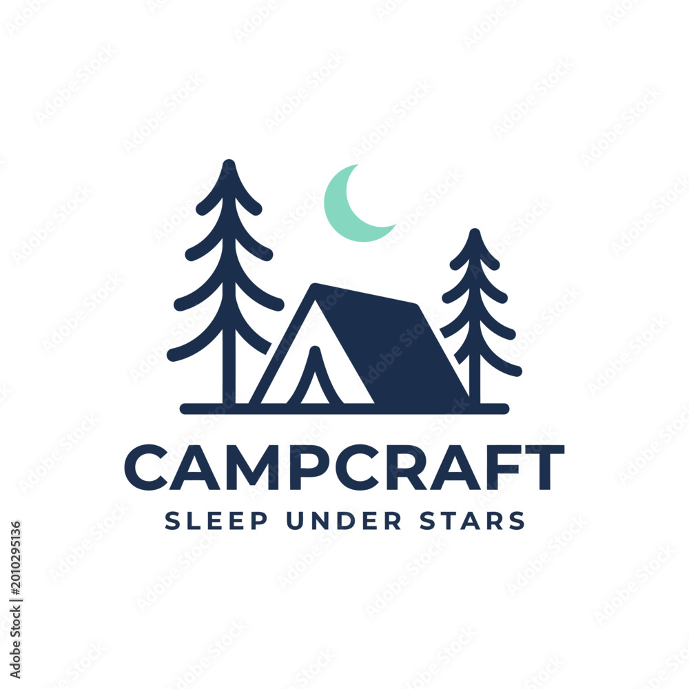 Obraz premium Camping tent logo with trees.