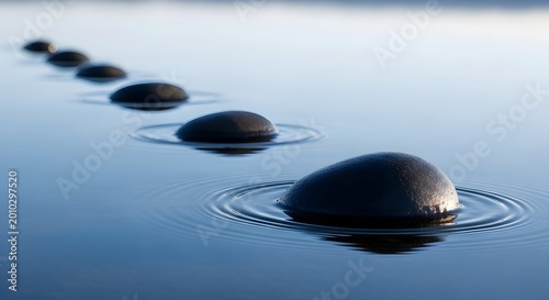 Zen Stones in Calm Water Creating Peaceful Ripples, A Path Towards Serenity and Balance