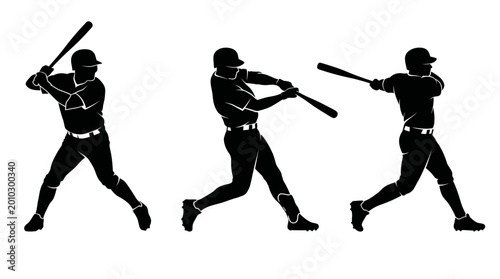Фотография Dynamic silhouette sequence of a baseball player executing powerful swings