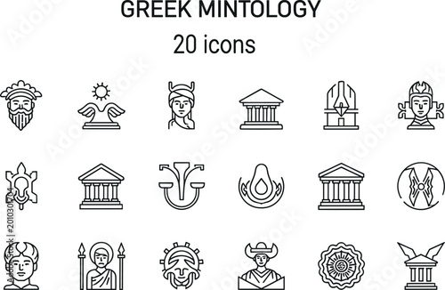 Photos Greek Mythology Line Icon Set With Ancient Gods Temple Symbols Mythical Creature