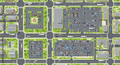 Aerial View of Urban Cityscape with Roads and Buildings.