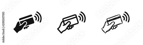 Konstfotografi Contactless Payment Icon Set with Hand Holding Credit Card for Wireless Transact