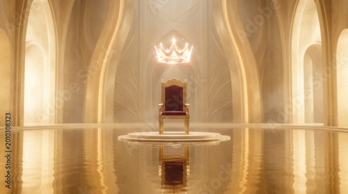 Majestic Golden Throne in an Ethereal Sunlit Palace