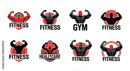 A powerful silhouette of a bodybuilder showcasing muscles inside a red hexagon, ideal for gym branding and sports marketing.