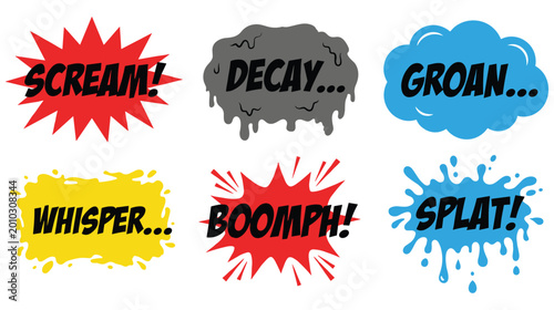 Tableau sur toile Comic speech bubbles with different exclamations scream decay groan whisper boomph splat