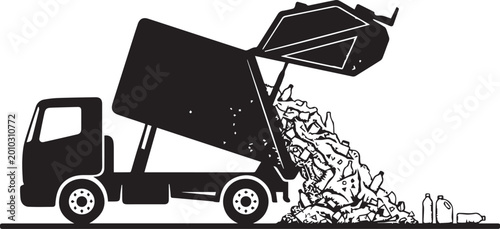 Bild auf Leinwand Garbage Truck Dumping Beach Pollution Silhouettes
