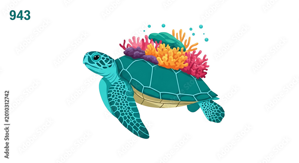 Fototapeta premium Sea turtle with coral reef on its shell