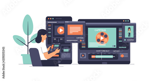 Video Editing Concept: Woman Working on Digital Media Content Creation