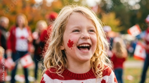 Smiling Girl at Canada Day Festival with Face Painting