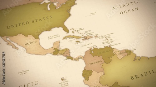 Vintage Central America Map Animation – Caribbean and Gulf of Mexico Political Geography