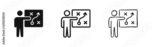 Tableau sur toile Business strategy and tactical planning icon featuring a coach or presenter in three different design styles
