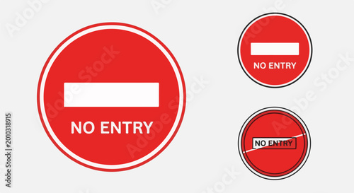 Free Download Three red and white round prohibition signs, one large, two small - GFXLoad