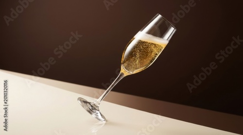 Elegant Champagne Glass Tilted on Contemporary Minimalist Surface