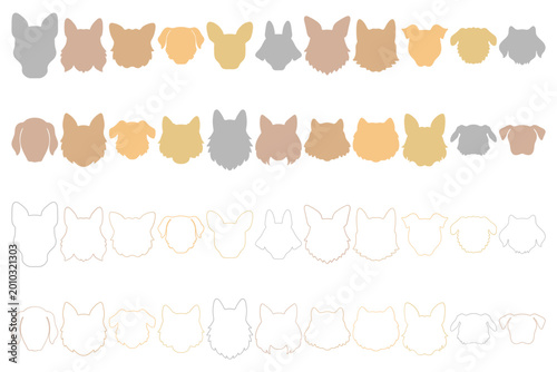 Collection of Dog Face Silhouette and Outline Illustration