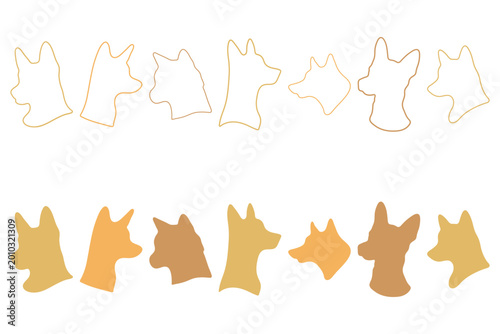 Dog Head Silhouette and Outline Illustration Set