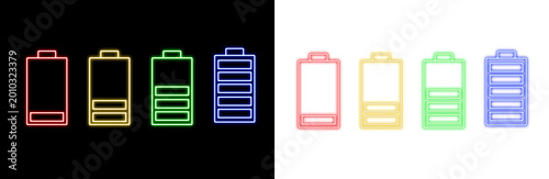 Glowing Battery Charging Level Icons Set Colorful Power Indicator with Lightning Symbols UI