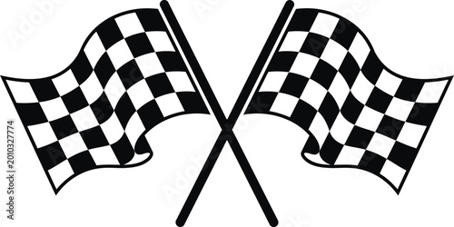 Crossed checkered racing flags symbol isolated on transparent background.