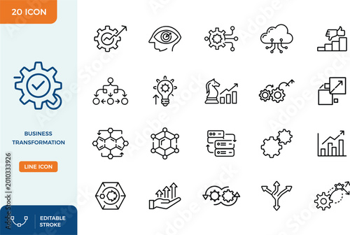Bild auf Leinwand Business Transformation and Digital Innovation Thin Line Icon Set, Strategic Gro