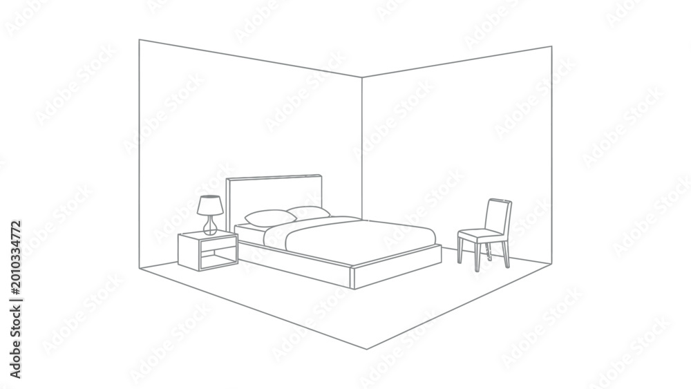 Fototapeta premium Bed with pillows and furniture.