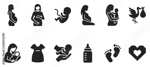 Canvas Print pregnancy and maternity silhouette icon set, mother baby newborn prenatal symbol