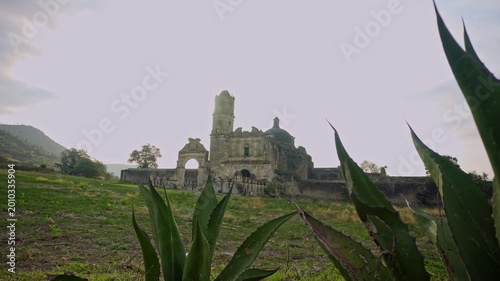 Abandoned ex hacienda Caxcantla church ruins in puebla, mexico