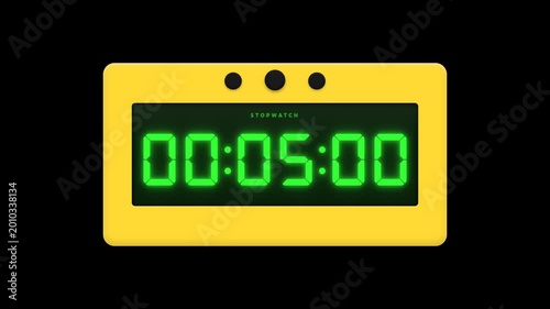 Pure Black Yellow Stopwatch Housing Digital LCD Seven Segment Green Countup Timer Thirty Seconds HIIT Workout Recipe Sport 4K Animation