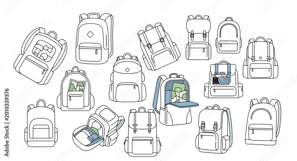 Fototapeta premium Collection of various school backpacks.