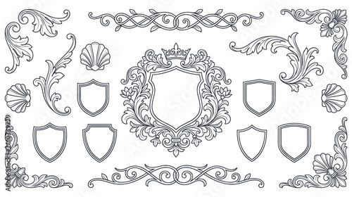 фотографія Vintage heraldic crest set with royal crown shield and decorative elements