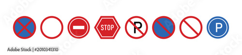 Fotografie Prohibition and Mandatory Road Sign Icons Vector Set Flat Style
