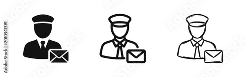 Konstfotografi Mailman Courier with Letter Icon Set in Solid, Outline, and Hand-Drawn Styles