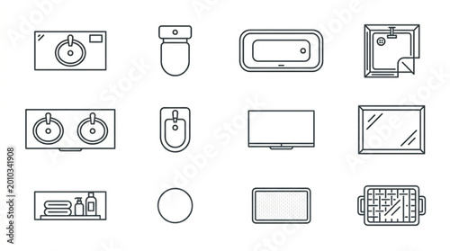 Top Down View Of Bathroom Fixtures And Accessories.
