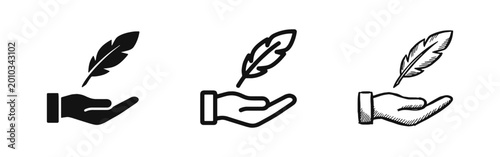 Konstfotografi Softness and Gentle Care Icon Set Featuring a Human Hand Holding a Floating Feat