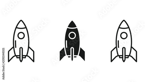 Φωτογραφία Three stylized rockets in different shading styles