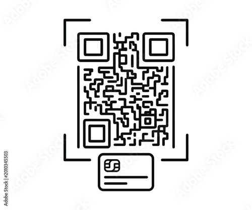 Black qr code with id card on white background minimalist outline design