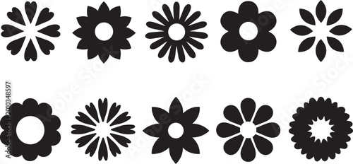 Collection of simple black flower icons stylized floral vector elements for design isolated on white background