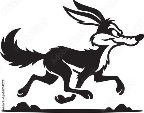 Bild auf Leinwand Running coyote silhouette cartoon character in motion vector illustration for de