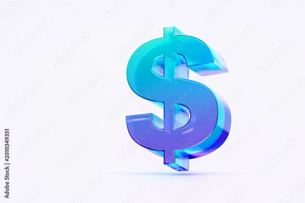 Fototapeta premium A sleek and modern three-dimensional dollar sign symbol in gradient blue tones