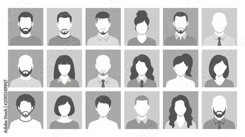 Photos Collection of monochrome avatar placeholders in a grid layout | Diverse people p