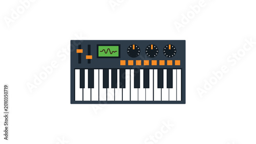 Tableau sur toile Hand-drawn synthesizer keyboard vector icon with editable stroke featuring a modern flat design minimalist outline illustration for musical equipment and studio recording applications