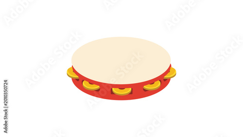 Vászonkép Modern flat tambourine vector illustration featuring a clean hand-drawn line icon design for musical percussion instruments symphony orchestras and artistic creative projects on white background