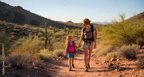 Scottsdale Arizona desert Landscape mother daughter hiking 
