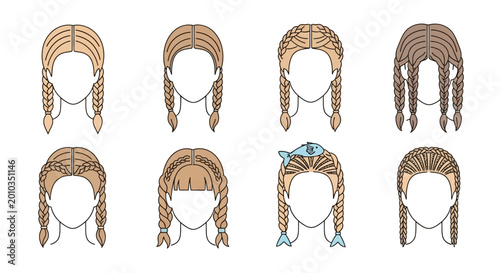 Fotografie Variety of braided hairstyles for women.