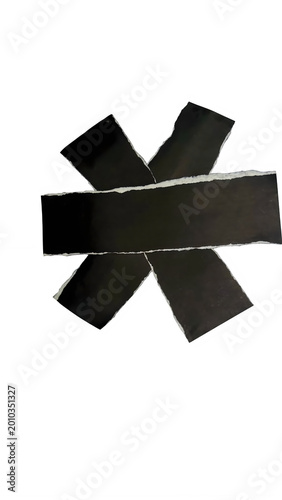 Schilderij op canvas Black paper strips starburst arrangement with ripped edges on transparent background