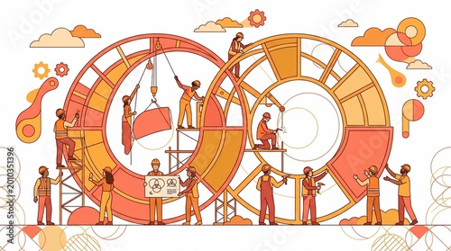Concept of infinite construction and industrial progress.