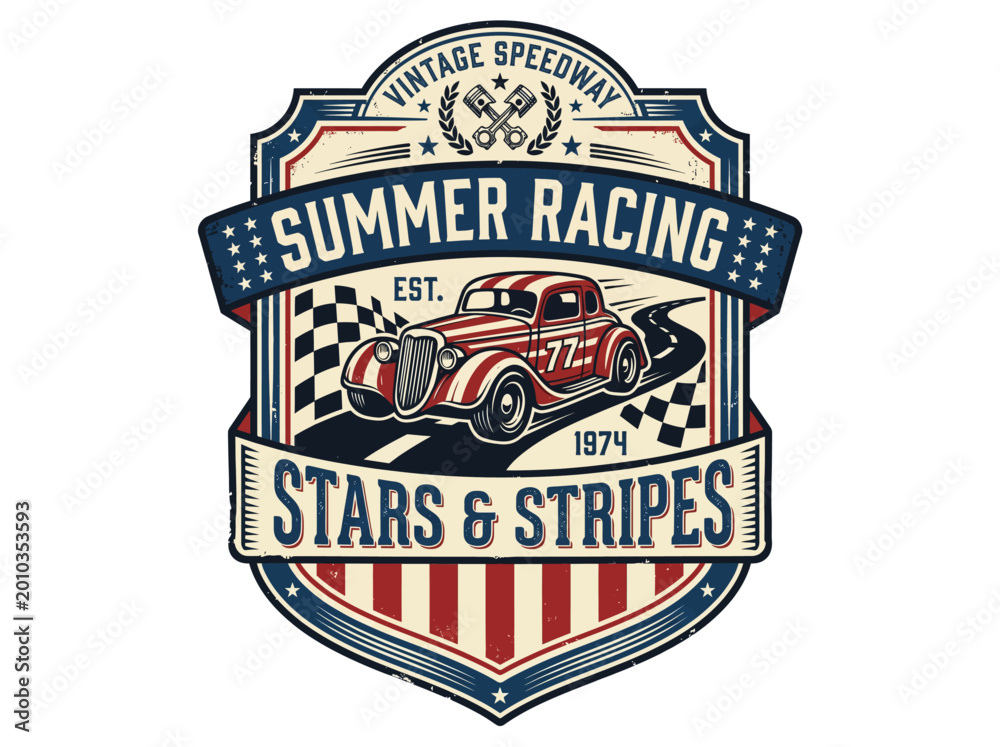 Obraz premium Summer Racing Stars & Stripes Vintage Speedway Logo Illustration