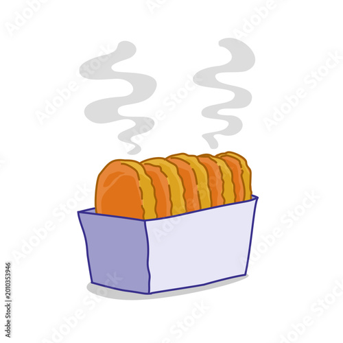 Tablou pe pânză a box of crunchy potato bread on paper box with smoke coming out of it